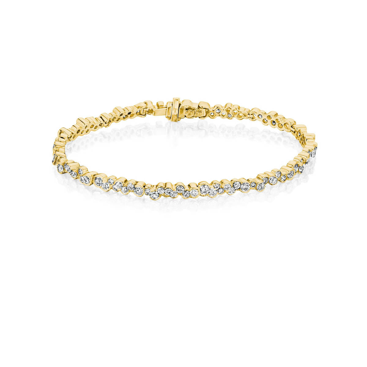 Gold bracelet featuring ideal cut diamonds by Chicago Jeweler, Lester Lampert..