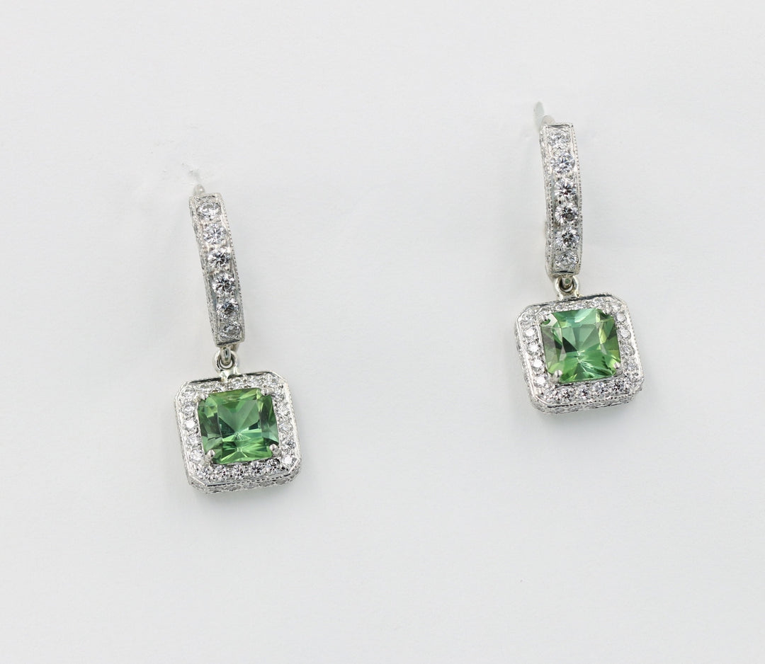Platinum Green Tourmaline & Diamond Earrings