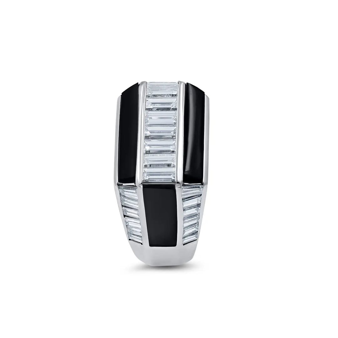 Custom men's white gold diamond onyx ring by Lester Lampert, luxury statement signet jewelry