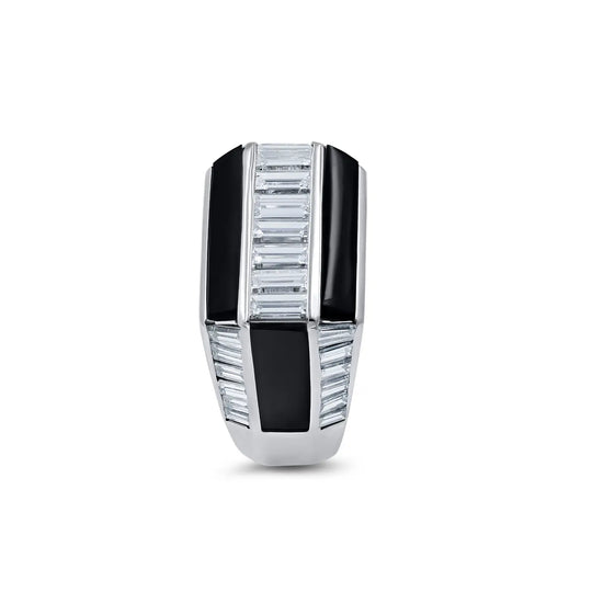 Custom men's white gold diamond onyx ring by Lester Lampert, luxury statement signet jewelry