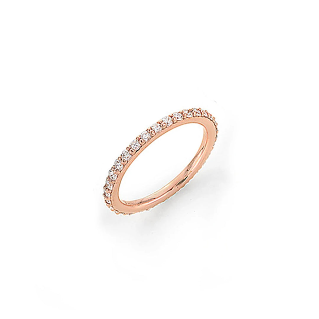 Rose gold diamond eternity band with D-bead design, Chicago jewelry, elegant stackable ring with sparkling diamonds