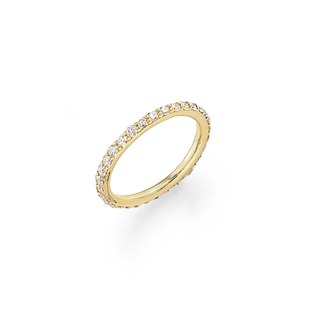 Lady's D-Bead 18k yellow gold diamond eternity band with round Ideal cut natural diamonds