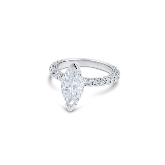 Sparkling pavé band marquise diamond ring—Chicago jewelry by Lester Lampert