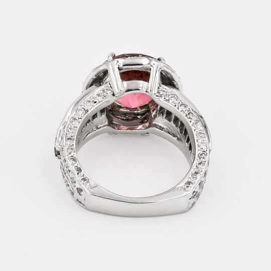 Natural Pink Tourmaline and Diamond Halo Ring