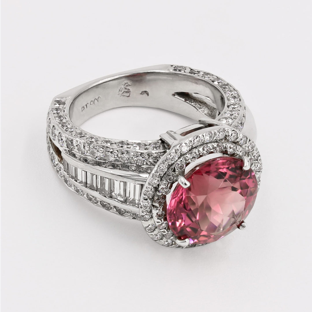 Natural Pink Tourmaline and Diamond Ring For Sale