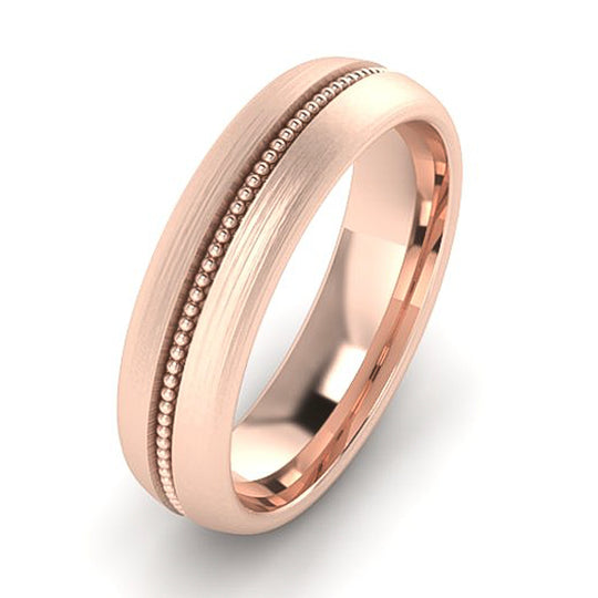 Men's gold wedding band with beaded center design, sleek polished finish by Lester Lampert