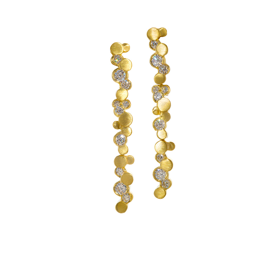 Lester Lampert BubbeLLes Collection long drop earrings with shimmering stones, playful sparkle for toasting life’s good times