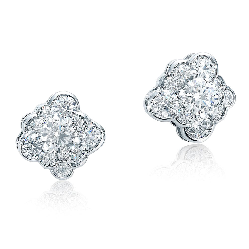 Lester Lampert CumuLLus diamond earrings in platinum, overlapping cloud-like design with ideal-cut rounds, shimmering elegance