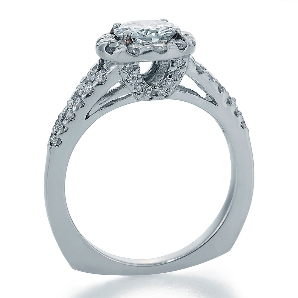 Side View Image of Round Center Diamond and Ideal Cut Round Accent Diamonds Engagement Ring