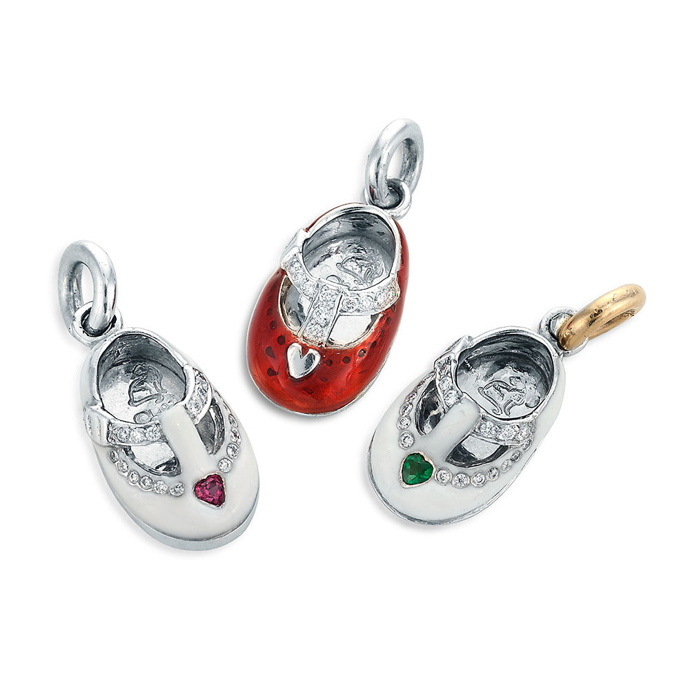 Image of Platinum Mary Jane Shoe with Hearts and Diamonds Charm Pendants