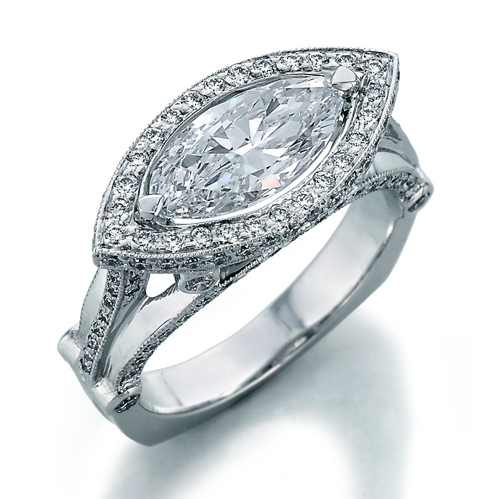 Marquise Diamond Straight Halo Engagement Ring, R1096W