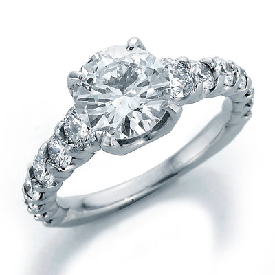 Image of SkaLLop Engagement Ring with Round Center and Ideal Cut Round Diamonds with Textured Shank