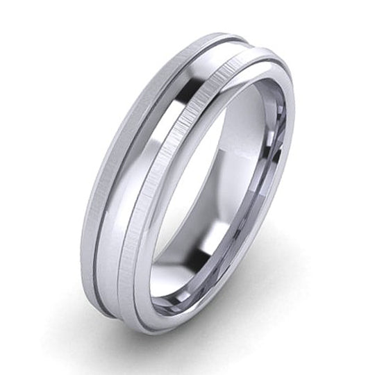 Thin channel-cut men's wedding band, sleek modern ring in polished metal by Lester Lampert
