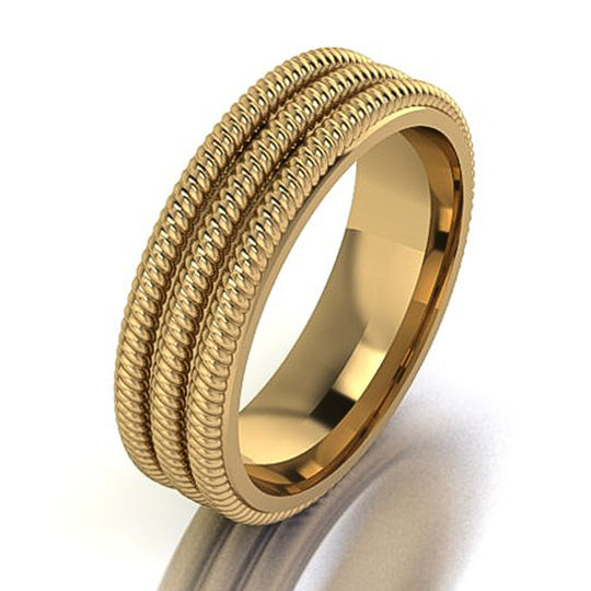 Triple rope men's wedding band with textured rope detail, handcrafted ring by Lester Lampert