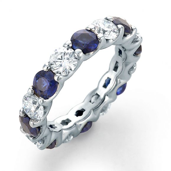 Image of SkaLLop Alternating Color Eternity Ring with Eight Ideal Cut Round Diamonds and Eight Blue Sapphires