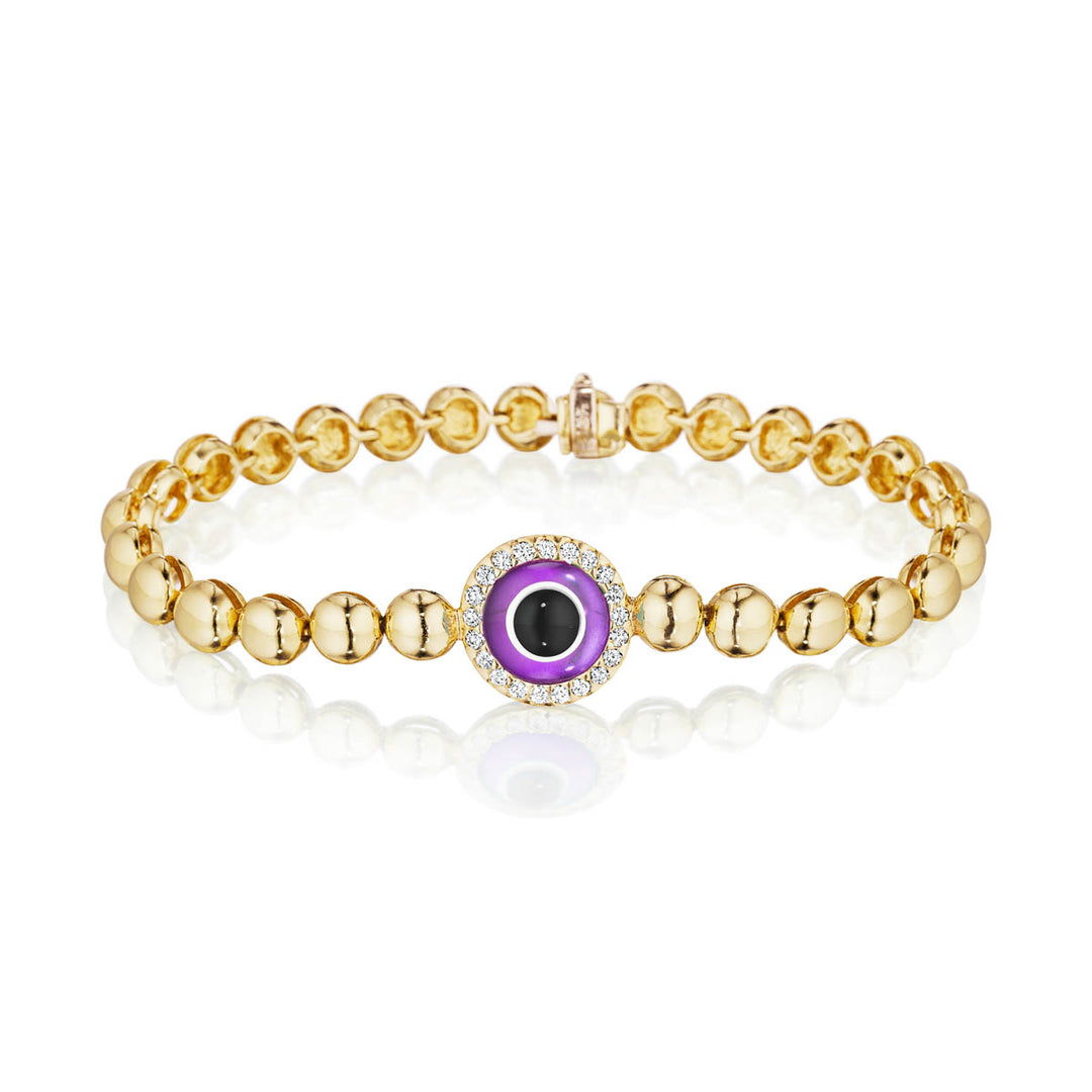 Lester Lampert luxury amethyst and sapphire Eye of the Leopard yellow gold bracelet with diamond halo
