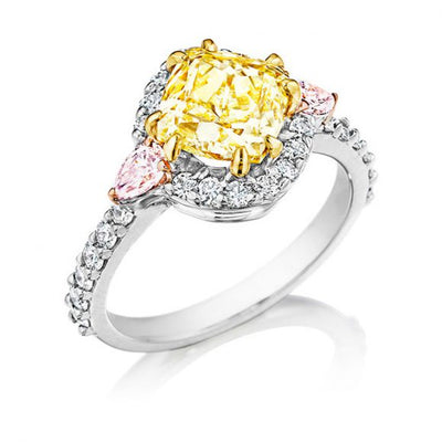 Image of Lester Lampert's Chardonnay Diamond Ring with Two Natural Light Pink Pear Shape Diamonds
