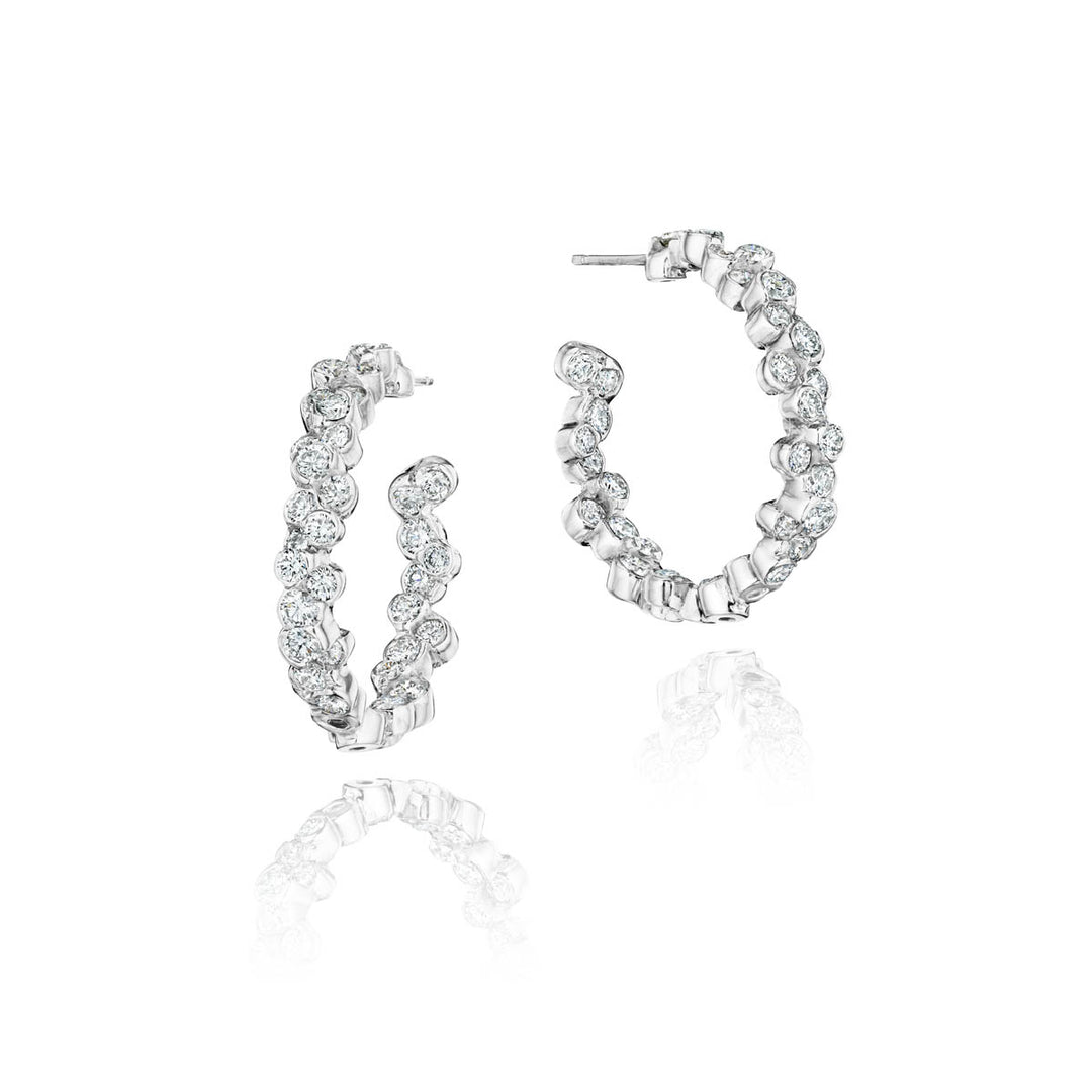 Lester Lampert CumuLLus Ideal-cut diamond earrings with cloudlike overlapping setting in platinum or 18K rose white yellow gold