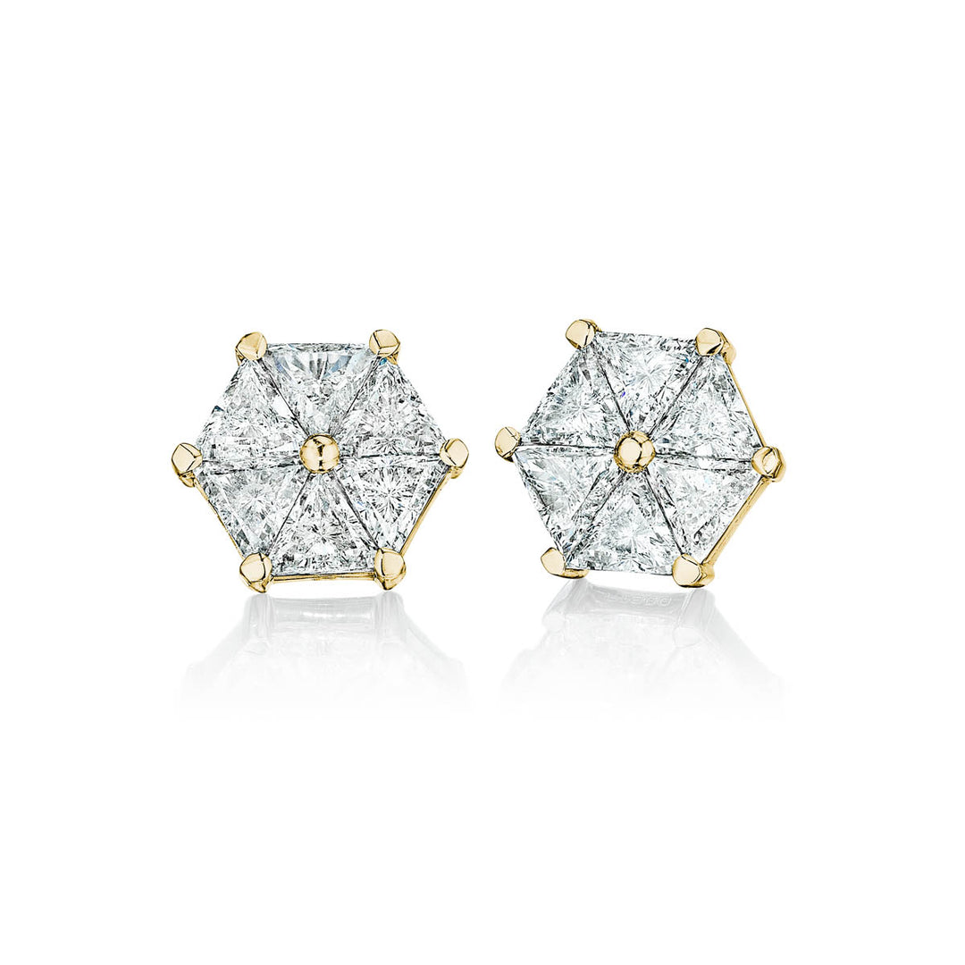 Lester Lampert large yellow gold diamond VoiLLa earrings with sparkling diamonds, elegant fine jewelry