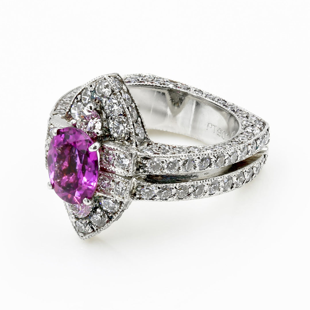 Image of Natural Pink Spinel on Platinum Oval and Diamond Split Shank Ring