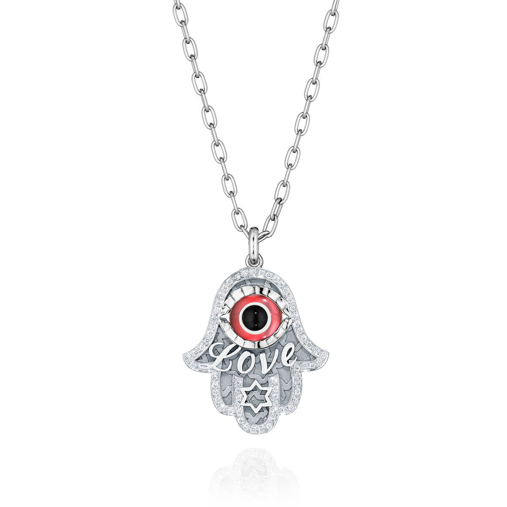 Large Love & Star of David Hamsa Diamond Necklace