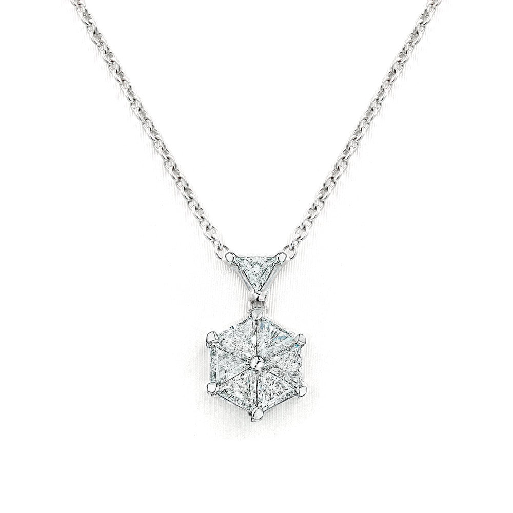 VoiLLa Trilliant diamond necklace with seven flush-set trilliant-cut natural diamonds in 18K gold or platinum