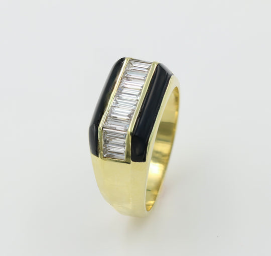 Gent's Diamond & Black Onyx Yellow Gold Ring