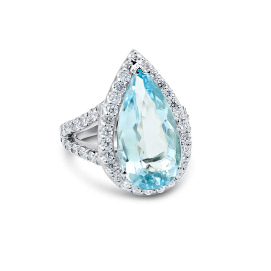 Platinum Aquamarine & Diamond Ring