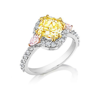 Yellow and pink diamond engagement ring by Lester Lampert, celebrating 100 years of designer jewelry in downtown Chicago.