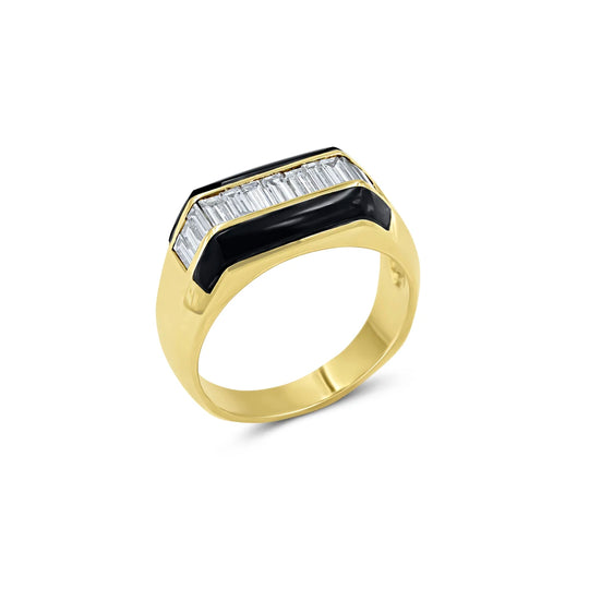 Gent's Diamond & Black Onyx Yellow Gold Ring