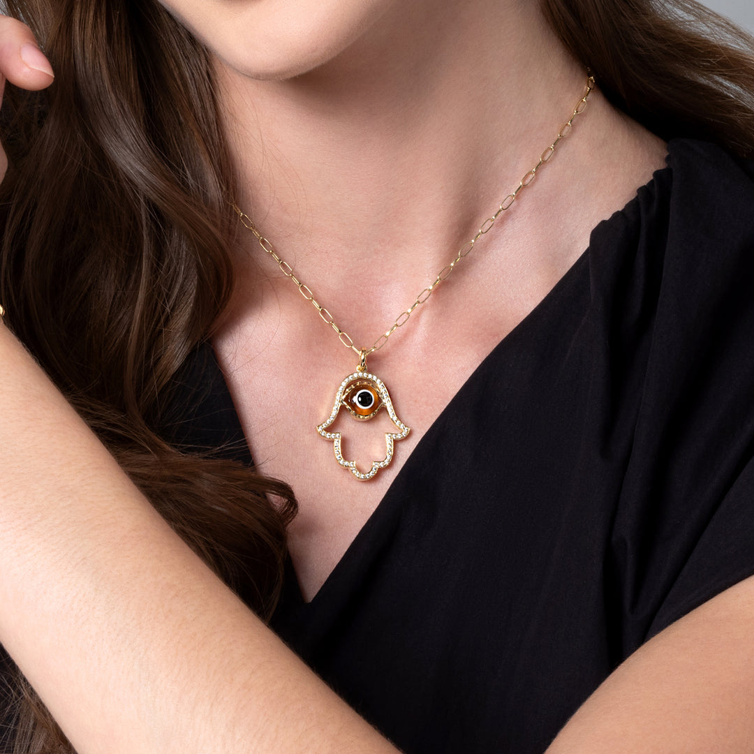 Large Open Frame Diamond Hamsa Necklace