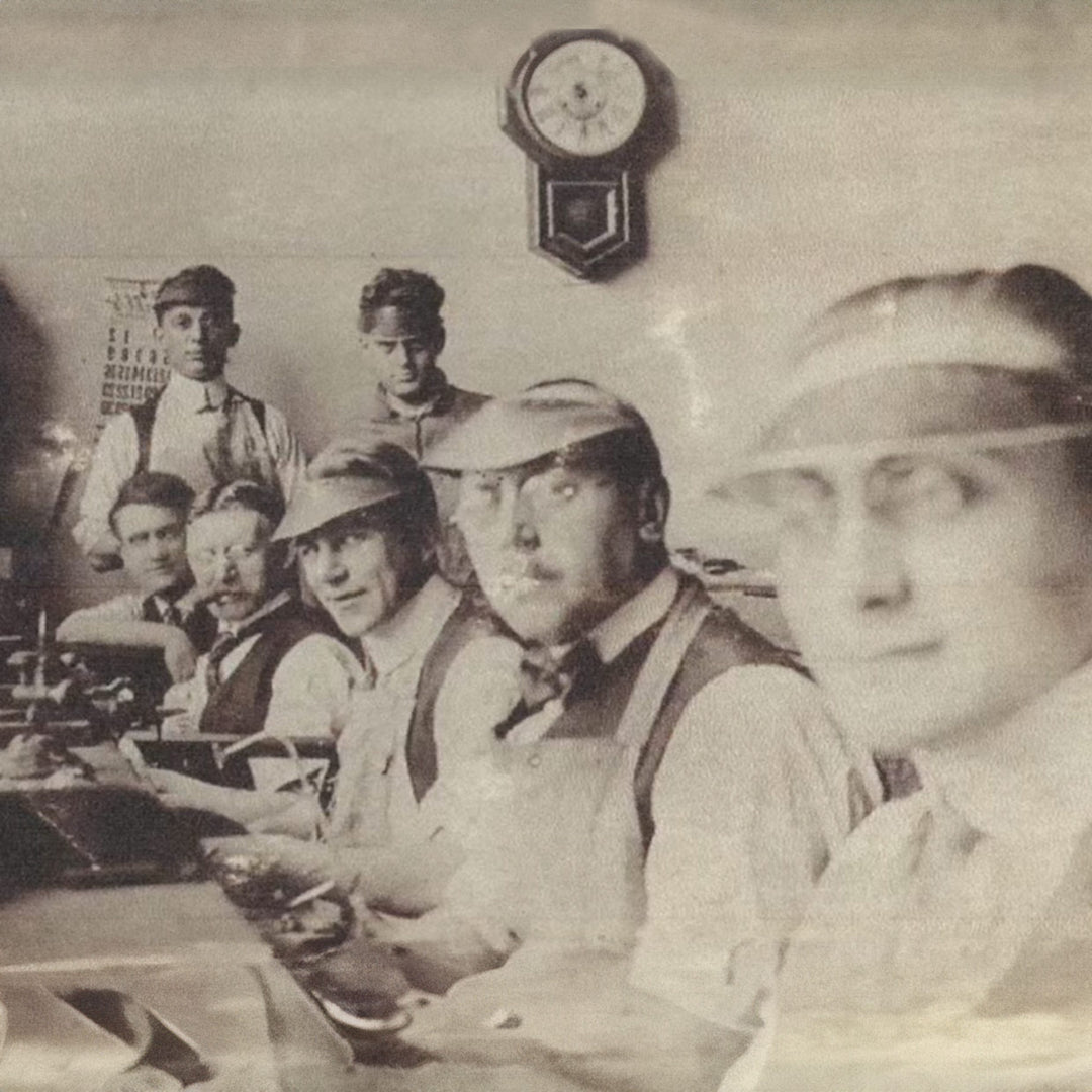 Historic image of Lampert Family jewelers at work in their Chicago jewelry workshop.