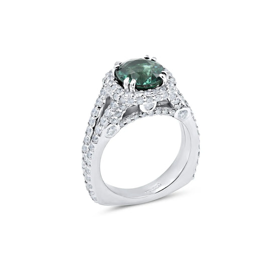 "Indicolite" Tourmaline & Diamond Ring