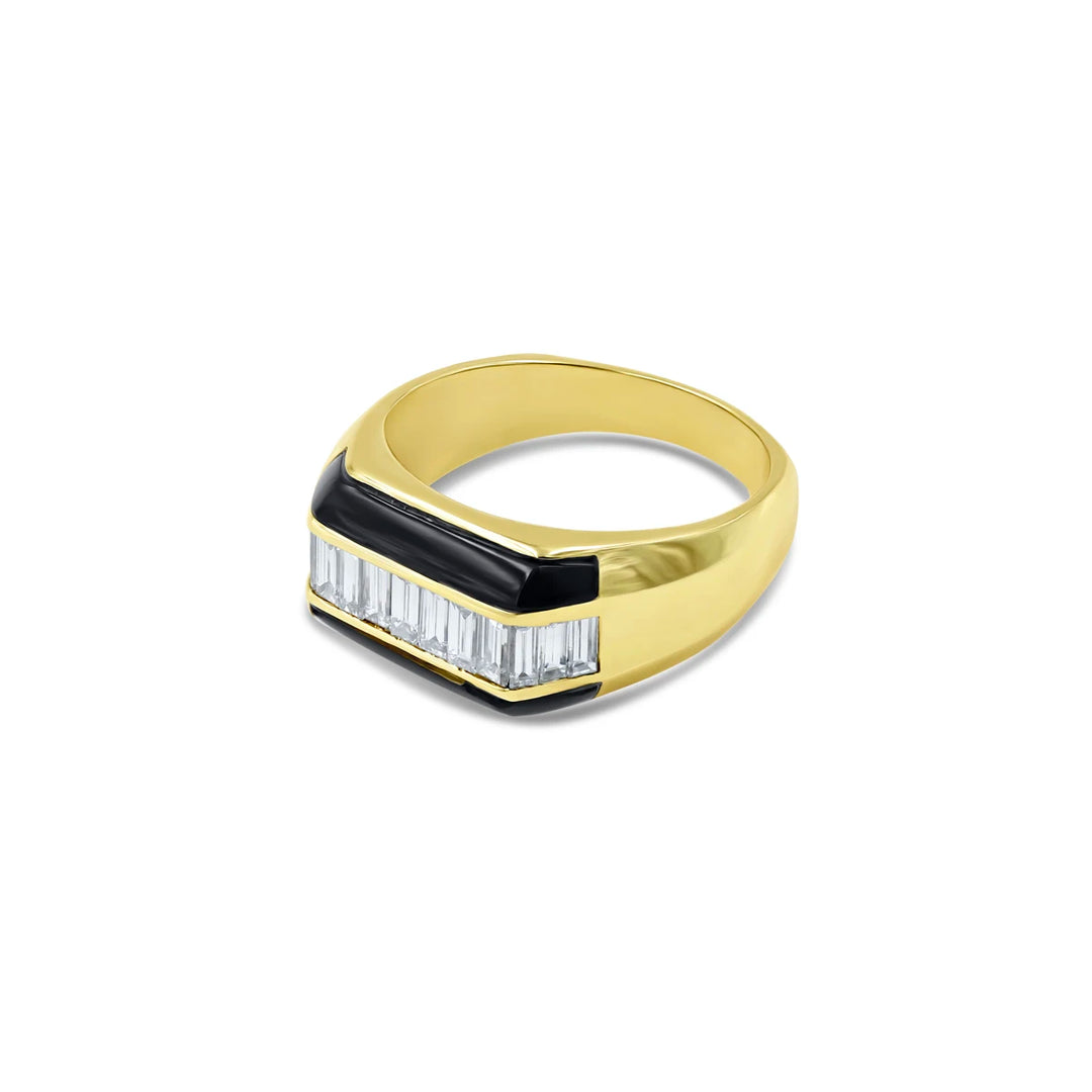 Gent's Diamond & Black Onyx Yellow Gold Ring