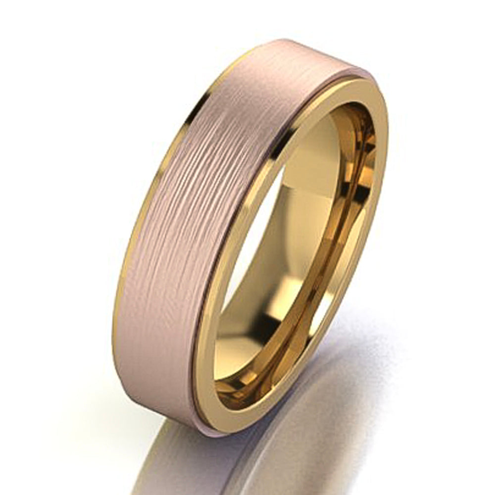 Rose Gold Mens Inlay Wedding Bands Men's Wedding Ring With Brushed
