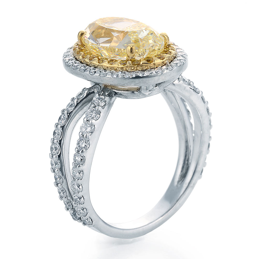 Side View Image of Oval Cut Chardonnay Diamond set in Yellow & White Gold Ring