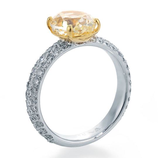 Oval Cut Chardonnay Diamond Set in White and Yellow Gold Ring