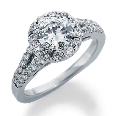 Image of Round Center Diamond and Ideal Cut Round Accent Diamonds Engagement Ring