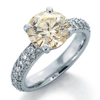 Image of Engagement Ring with Chardonnay Round Center and Round Accent Diamonds