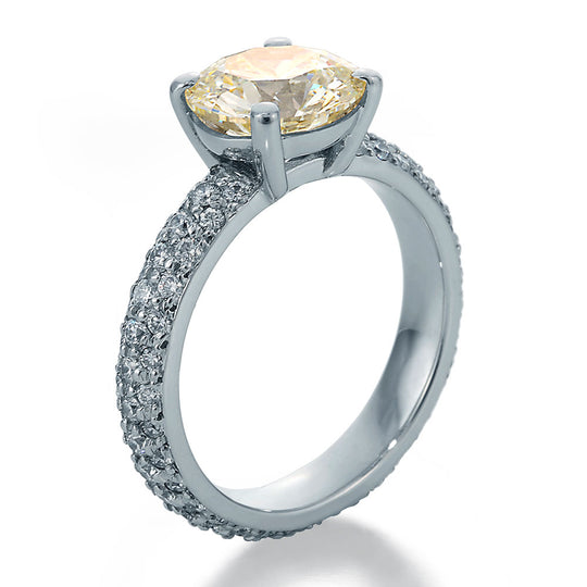 Side View Image of Engagement Ring with Chardonnay Round Center and Round Accent Diamonds