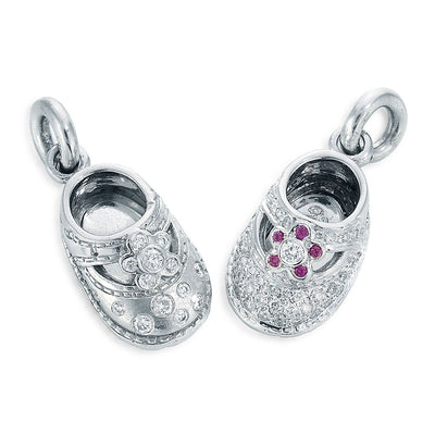 Image of Flora Platinum and Diamond Baby Shoe Charm Pendants