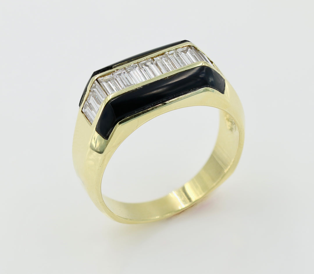 Gent's Diamond & Black Onyx Yellow Gold Ring