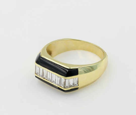 Gent's Diamond & Black Onyx Yellow Gold Ring