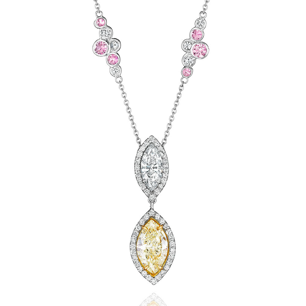 Pirouette Pink Sapphire with Fancy Light Yellow Diamond Necklace