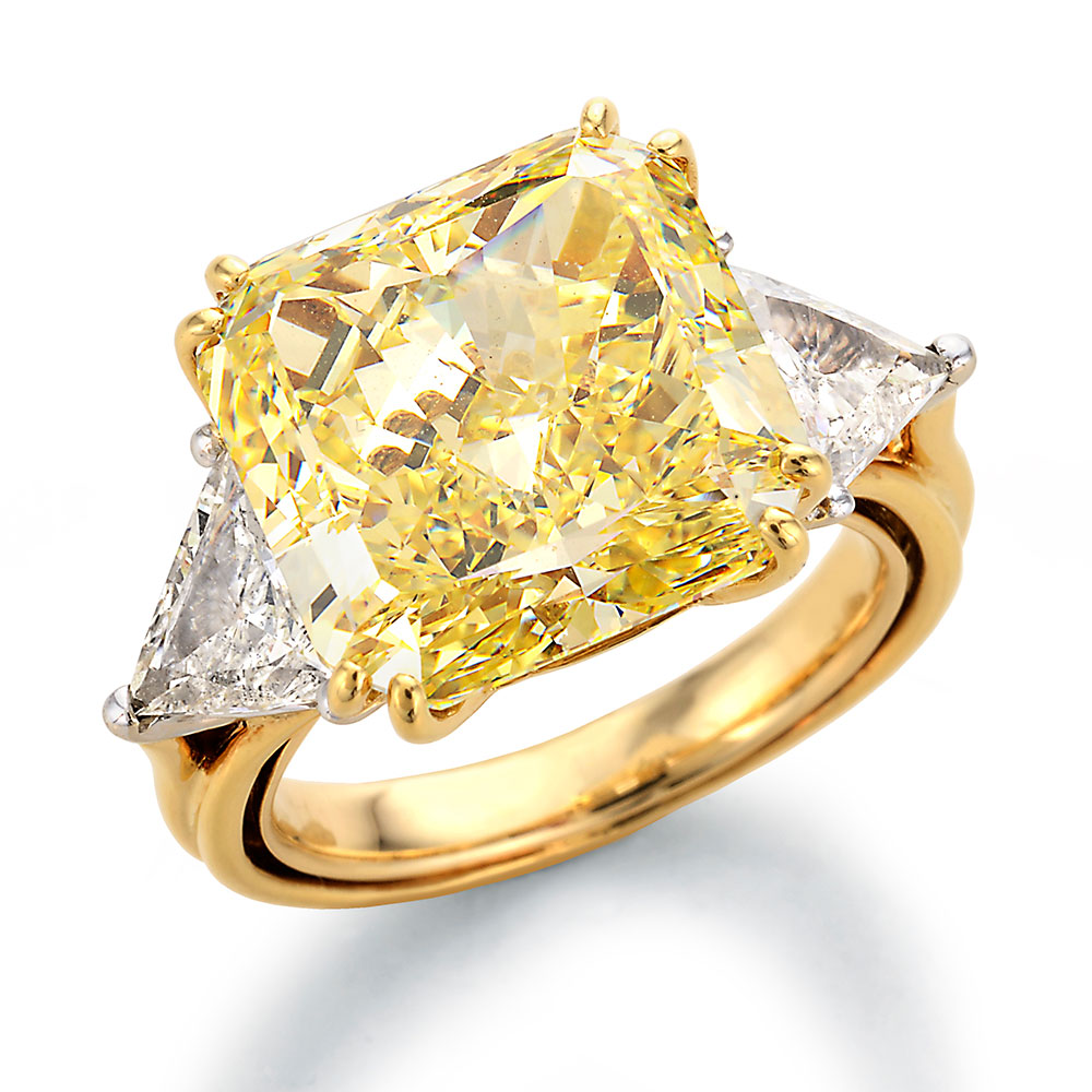 Image of Fancy Yellow Radiant Center with Trilliant Cut Diamonds Engagement Ring