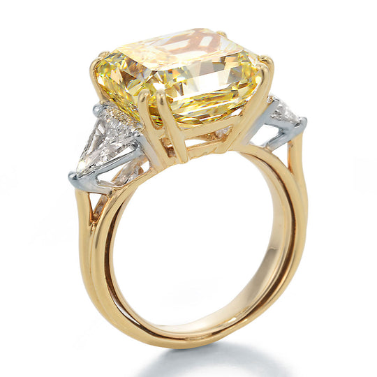 Side View Image of Fancy Yellow Radiant Center with Trilliant Cut Diamonds Engagement Ring