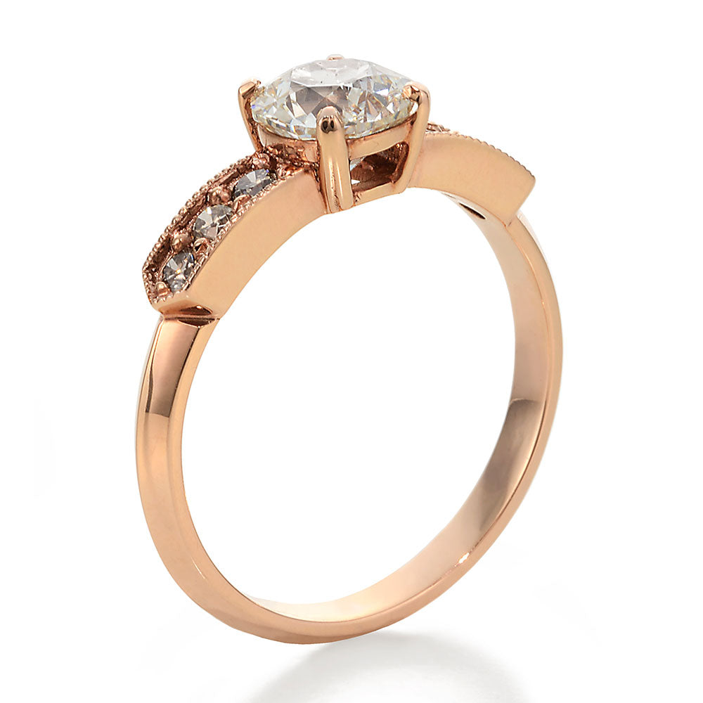 Side View Image of Old European Cut and Cognac Round Diamonds Engagement Ring