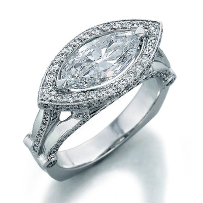 Image of Marquise Center Sideways Halo Style Engagement Ring