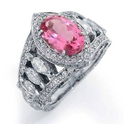 Pink Marquise Cut Spinel and Diamond Ring
