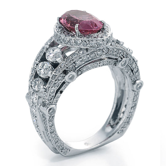Side View Image of Pink Marquise Cut Spinel and Diamond Ring